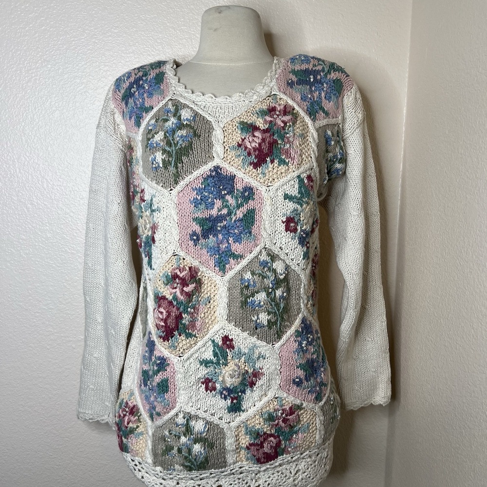Vintage Womens Floral Sweater Casual Corner Small Grannycore Cottagecore Spring